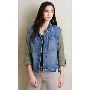 Anthropologie Pilcro Letterpress Military Denim Jacket, Size Small